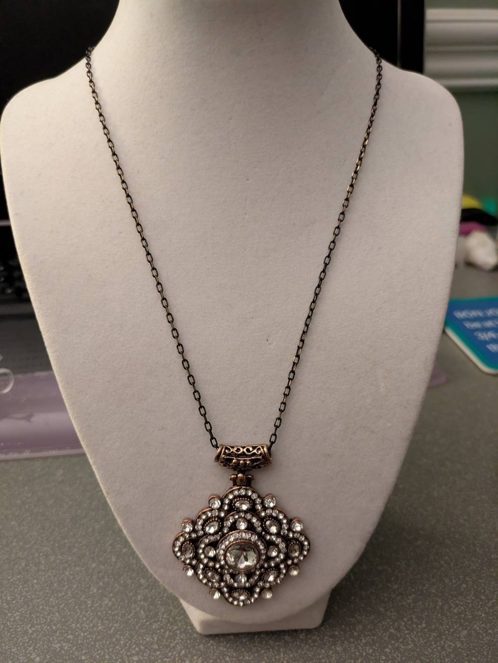 Vintage Visson Rose Gold and Silver Crystal Pendant Necklace